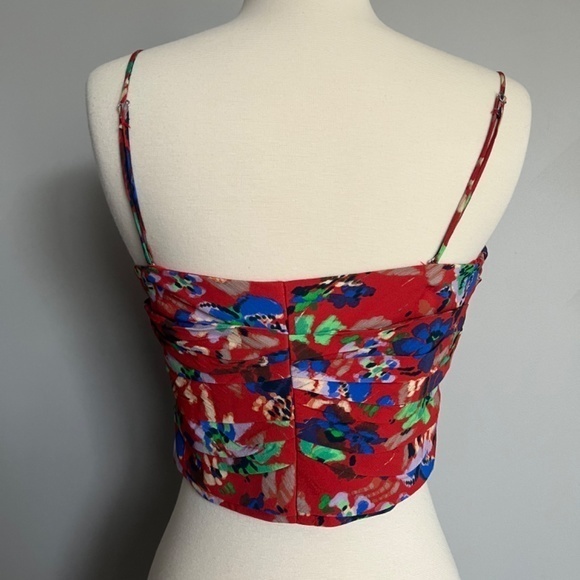 Zara Ruffle Crop Top Draped Red Floral‎ Large Shirt - Picture 8 of 13
